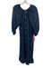 Sleeper Size One Size Navy Blue Linen Semi Sheer Balloon Sleeve Midi Dress Navy Blue / One Size