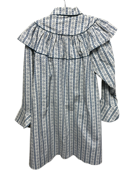 Batsheva Size S White & Blue Cotton Striped Collar Detail Long Sleeve Dress White & Blue / S