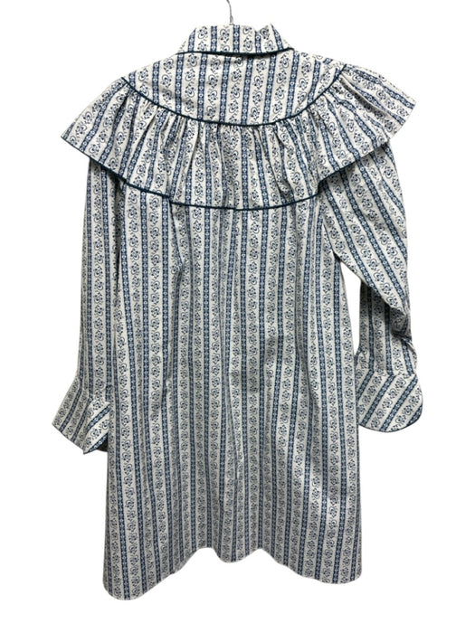 Batsheva Size S White & Blue Cotton Striped Collar Detail Long Sleeve Dress White & Blue / S