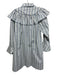 Batsheva Size S White & Blue Cotton Striped Collar Detail Long Sleeve Dress White & Blue / S