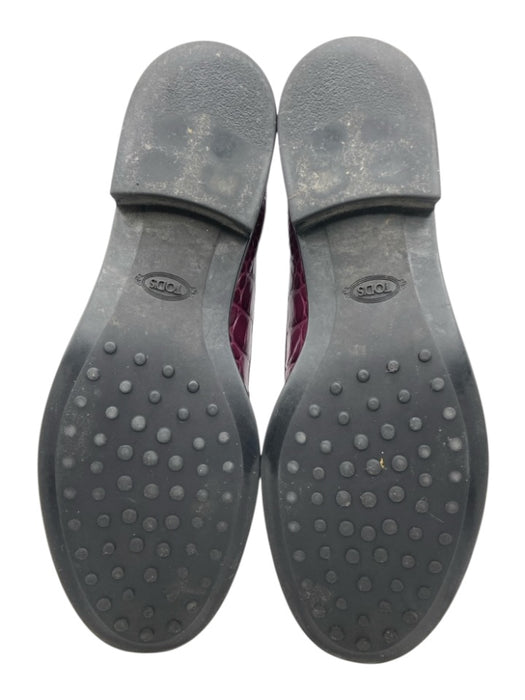 Tod's Shoe Size 40 Berry Purple Leather Croc Embossed Round Toe Penny Loafers Berry Purple / 40