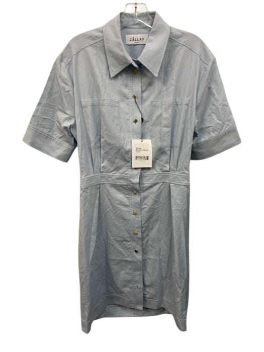 Callas Size 44 Light Blue Cotton Short Sleeve Button Front Back Cut Out Dress Light Blue / 44