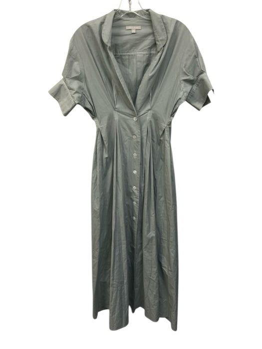 White Story Size 6 Pale Blue Cotton Short Sleeve Button Front Pleated Maxi Dress Pale Blue / 6