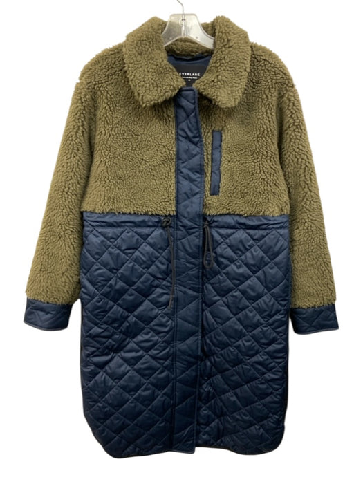 Everlane Size XS Navy blue & green Polyester Blend Faux Shearling Quilted Coat Navy blue & green / XS