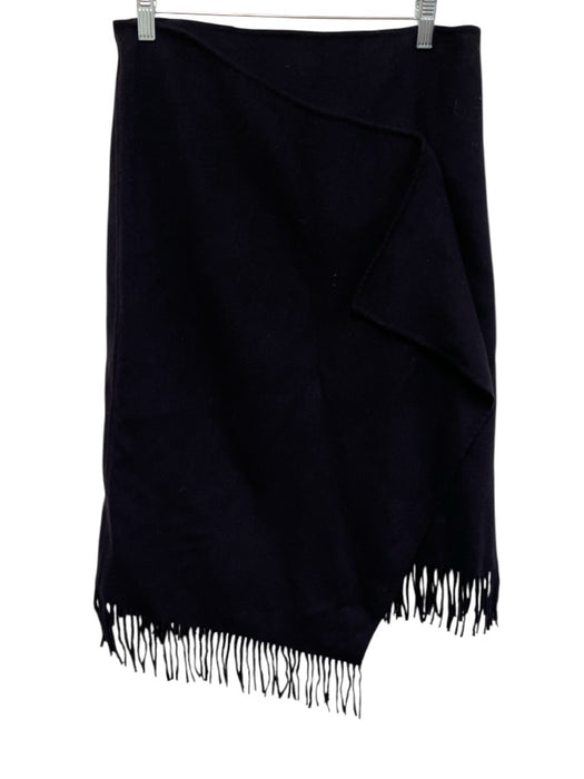 COS Size 8 Navy Blue Wool Blend Button Front Wrap Fringe hem Blanket Skirt Navy Blue / 8