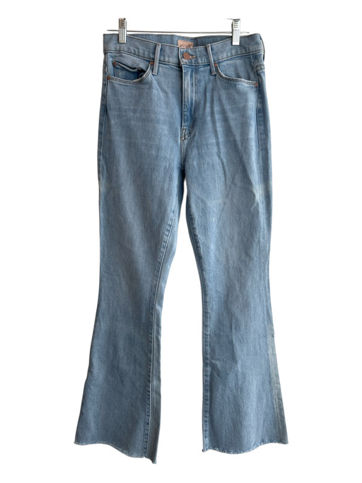 Mother Size 29 Blue Cotton & Elastane Denim Light Wash Raw Edge Flare Jeans Blue / 29
