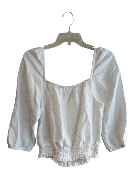 Cloth & Stone Size S White Linen & Rayon Square Neck Puff 1/2 Sleeve Cropped Top White / S