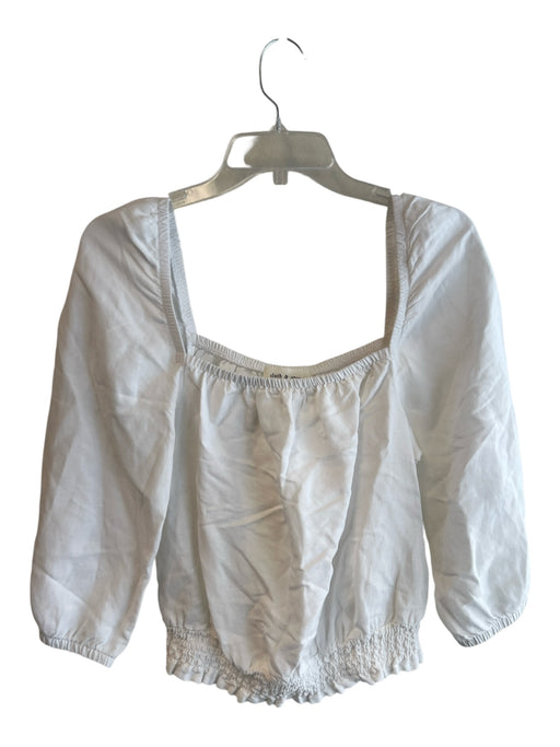 Cloth & Stone Size S White Linen & Rayon Square Neck Puff 1/2 Sleeve Cropped Top White / S