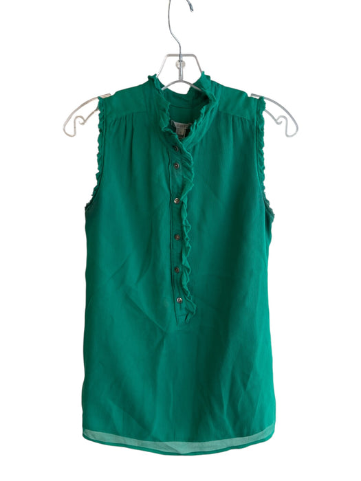 J. Crew Size 2 Green Silk stand collar 1/2 Button Sleeveless Fringe Detail Top Green / 2