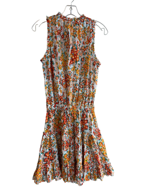 Poupette St. Barth Size S Orange & Multi Cotton Tie V Neck Floral eyelet Dress Orange & Multi / S