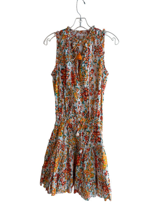 Poupette St. Barth Size S Orange & Multi Cotton Tie V Neck Floral eyelet Dress Orange & Multi / S