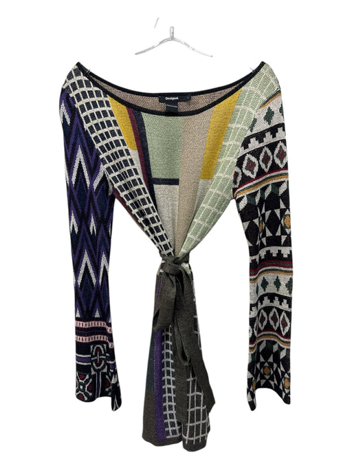 Desigual Size L Multicolor Scoop Neck Shimmer Knit Print Block Dress Multicolor / L