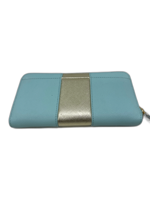 Kate Spade Mint Blue Saffiano Leather Gold Tone Hardware Metallic Detail Wallets Mint Blue