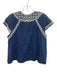 Ro's Garden Size S Dark Blue & White Cotton Cap Sleeve Floral Embroidery Top Dark Blue & White / S