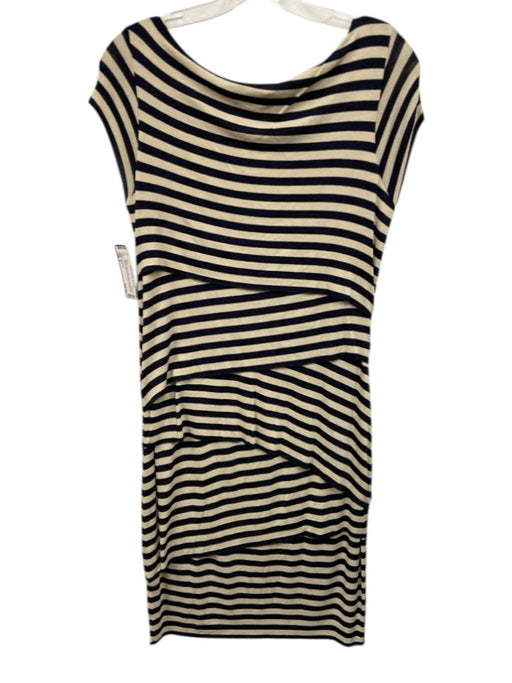 Bailey 44 Size L Cream White & Navy Blue Rayon Blend Striped Cap Sleeve Dress Cream White & Navy Blue / L