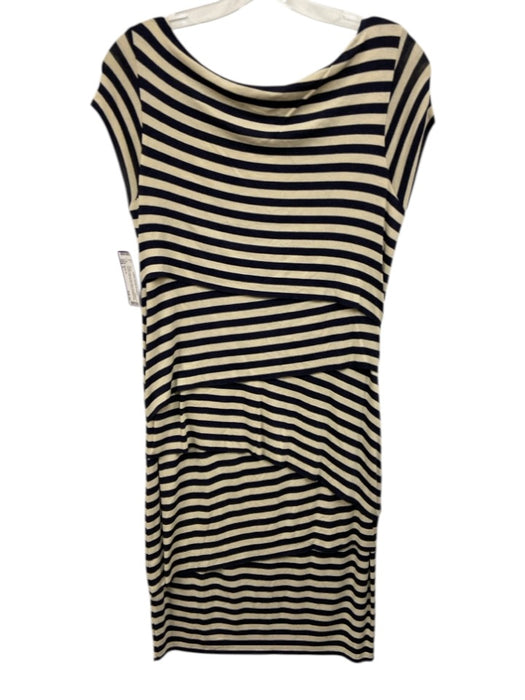 Bailey 44 Size L Cream White & Navy Blue Rayon Blend Striped Cap Sleeve Dress Cream White & Navy Blue / L