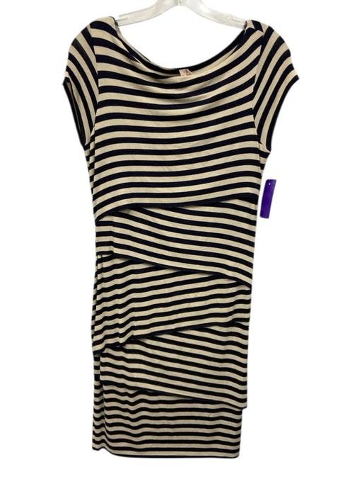 Bailey 44 Size L Cream White & Navy Blue Rayon Blend Striped Cap Sleeve Dress Cream White & Navy Blue / L