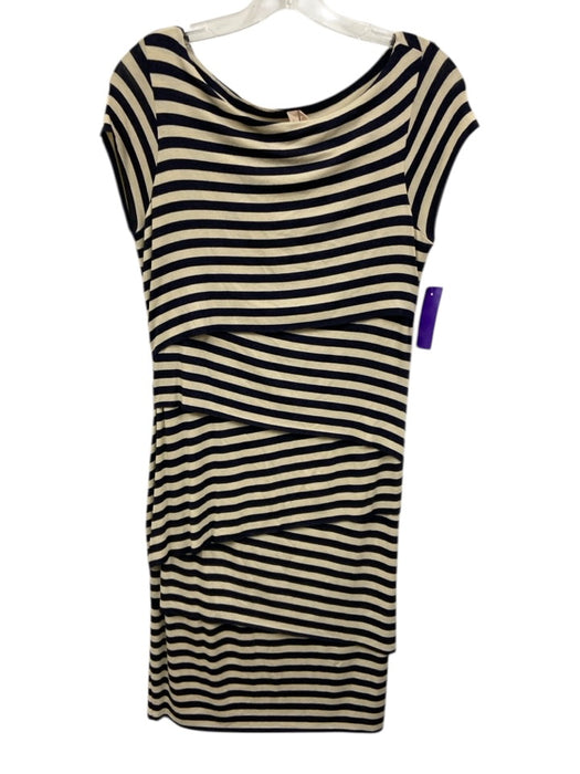Bailey 44 Size L Cream White & Navy Blue Rayon Blend Striped Cap Sleeve Dress Cream White & Navy Blue / L