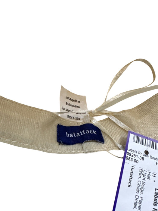 Hatattack Light Beige Paper Straw Woven Wide Brim Chain Detail Hat Light Beige
