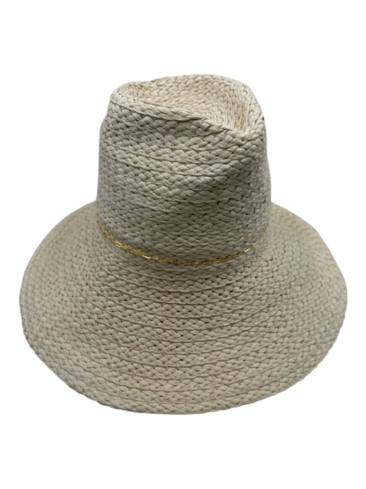 Hatattack Light Beige Paper Straw Woven Wide Brim Chain Detail Hat Light Beige
