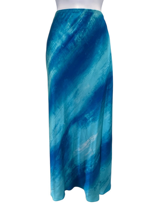 Josie Natori Size M Mixed Blues Silk Halter Brushstroke Satin Maxi Skirt Set Mixed Blues / M