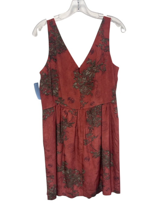 Peruvian Connection Size 10 Red & Beige Silk Sleeveless Abstract Print Dress Red & Beige / 10