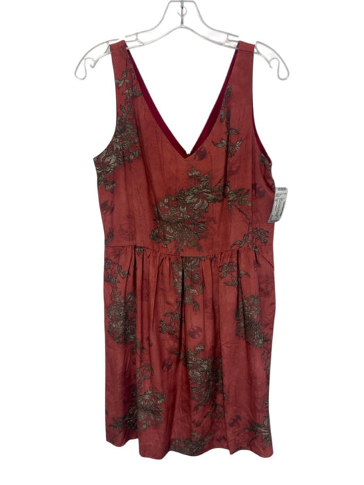 Peruvian Connection Size 10 Red & Beige Silk Sleeveless Abstract Print Dress Red & Beige / 10