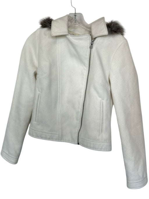 Jack Size S White Fur Hood Collar Asymetric Zip Jacket White / S