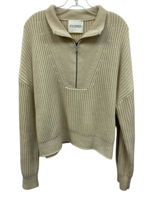 Closed Size S Light Tan Cotton Knit Long Sleeve 1/2 Zip Crop Sweater Light Tan / S