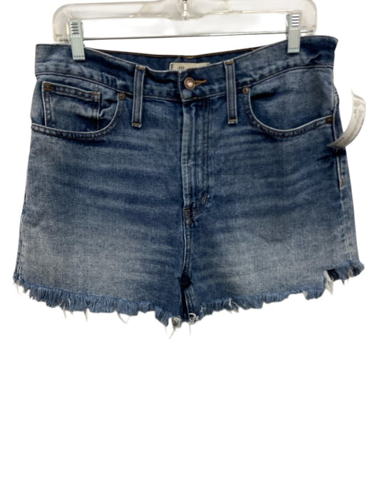 Madewell Size 29 Medium Wash Cotton High Rise Zip Flap Closure Frayed Hem Shorts Medium Wash / 29