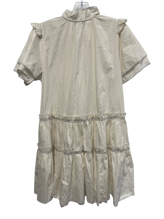 Hunter Bell Size S White & Black Ruffled Short Sleeve Below Knee Buttons Dress White & Black / S