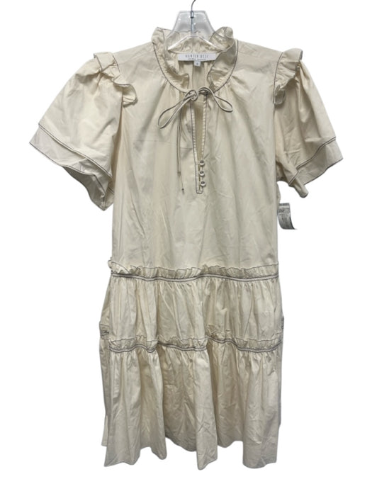 Hunter Bell Size S White & Black Ruffled Short Sleeve Below Knee Buttons Dress White & Black / S