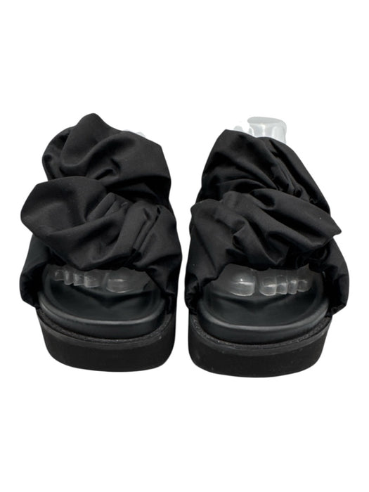 Ganni Shoe Size 40 Black Leather Platform slides Ruffles Open Toe Sandals Black / 40