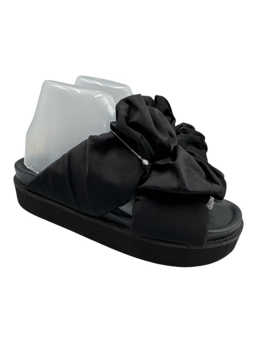 Ganni Shoe Size 40 Black Leather Platform slides Ruffles Open Toe Sandals Black / 40