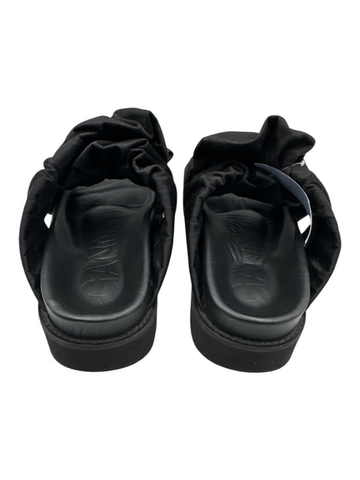 Ganni Shoe Size 40 Black Leather Platform slides Ruffles Open Toe Sandals Black / 40