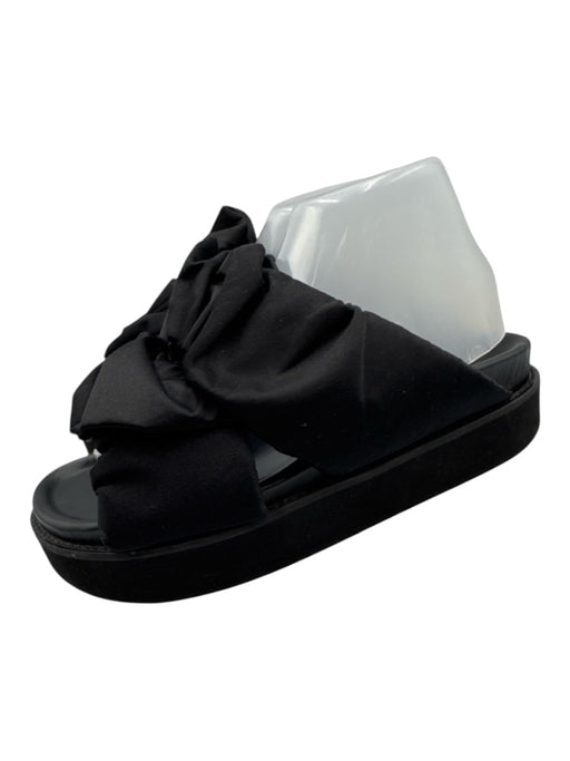 Ganni Shoe Size 40 Black Leather Platform slides Ruffles Open Toe Sandals Black / 40