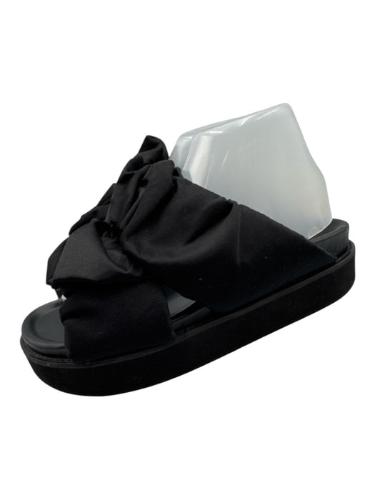 Ganni Shoe Size 40 Black Leather Platform slides Ruffles Open Toe Sandals Black / 40