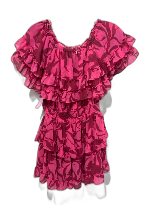 Misa Size M Pink & Red Polyester Abstract Print Off Shoulder Ruffle Dress Pink & Red / M