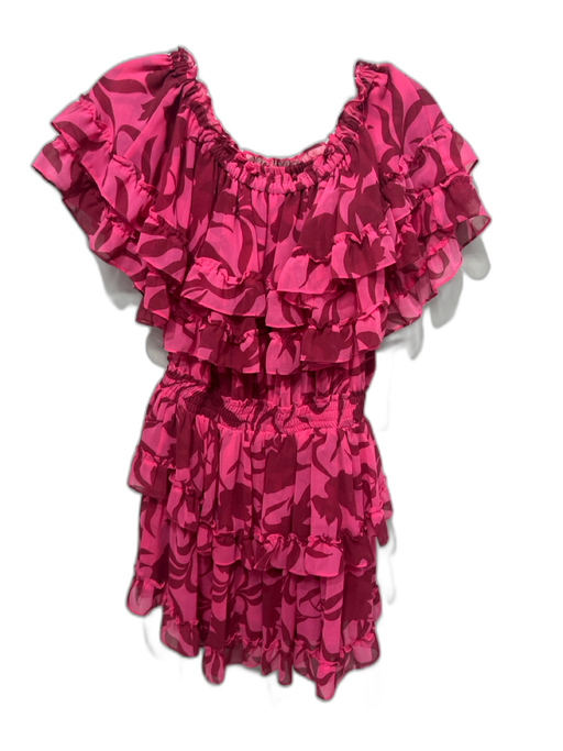 Misa Size M Pink & Red Polyester Abstract Print Off Shoulder Ruffle Dress Pink & Red / M