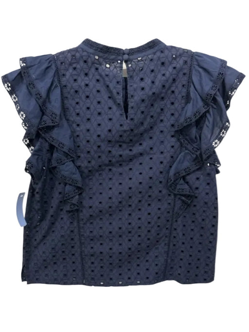 Veronica Beard Size 10 Navy Blue Cotton Tiered Ruffle Cap Sleeve Eyelet Top Navy Blue / 10
