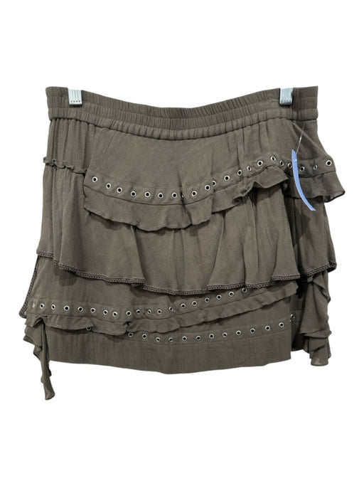 IRO Size 38 Olive Green Viscose Elastic Waist Tiered Grommets Mini Skirt Olive Green / 38