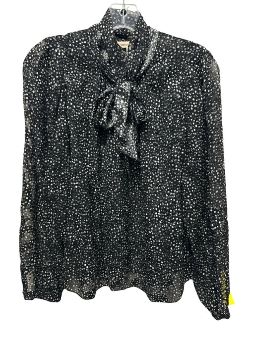 Rebecca Taylor Size 4 Black & White Silk & Cotton Long Sleeve Abstract Print Top Black & White / 4