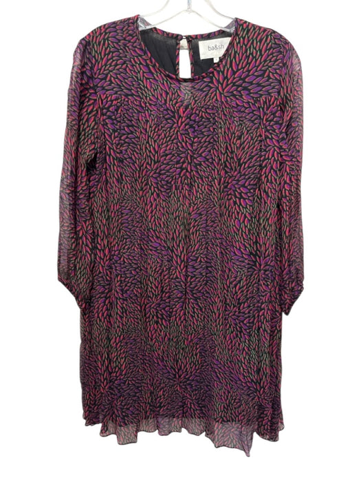 Ba&sh Size S Purple, Red, Black Viscose Puff 3/4 Sleeve Abstract Print Dress Purple, Red, Black / S