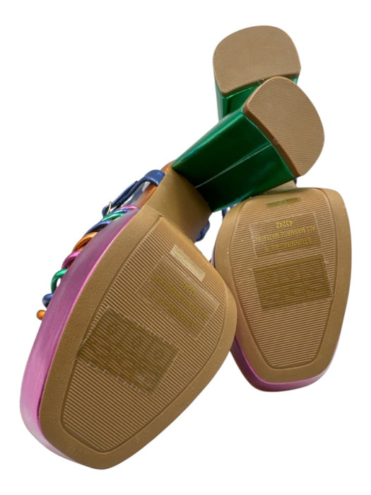 Bamboo Shoe Size 8 Pink, Green, Blue Manmade Material Knot Strappy Sandals Pink, Green, Blue / 8
