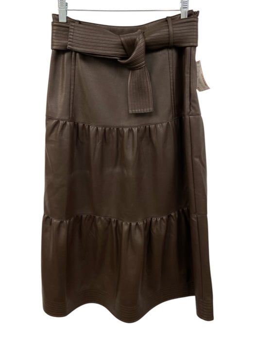 Marie Oliver Size 2 Dark Brown Polyurethane Faux Leather Tiered Maxi Skirt Dark Brown / 2