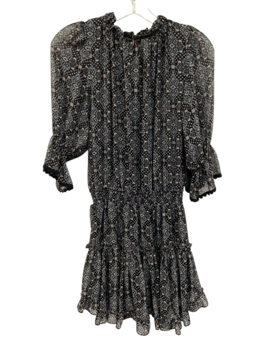 Misa Size S Black & Multi Viscose 3/4 Sleeve Sheer All Over Print Dress Black & Multi / S