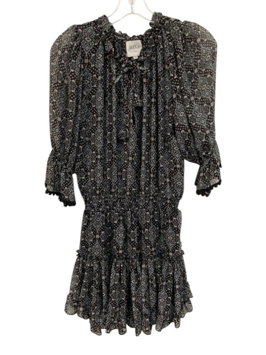 Misa Size S Black & Multi Viscose 3/4 Sleeve Sheer All Over Print Dress Black & Multi / S