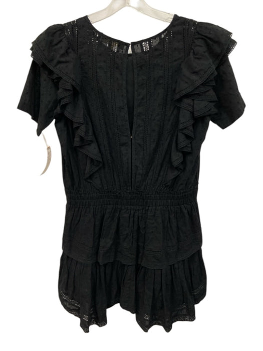 Loveshackfancy Size M Black Cotton Ruffle Cap Sleeve Hook & Eye Tiered Dress Black / M