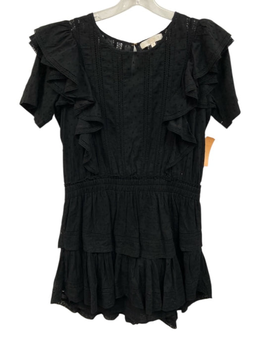 Loveshackfancy Size M Black Cotton Ruffle Cap Sleeve Hook & Eye Tiered Dress Black / M
