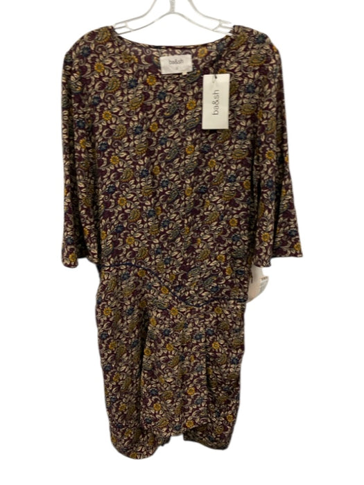Ba&sh Size 3 Purple & Multi Viscose & Cotton Floral Long Sleeve pleats Dress Purple & Multi / 3